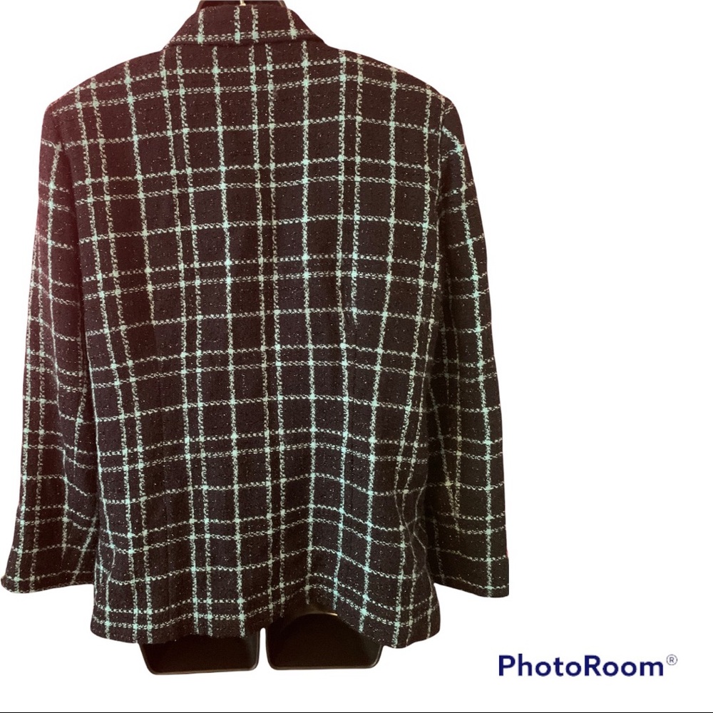 Sag Harbor Size 16 Teal blue & black plaid blazer with sparkle. Gently worn. - Picture 2 of 14